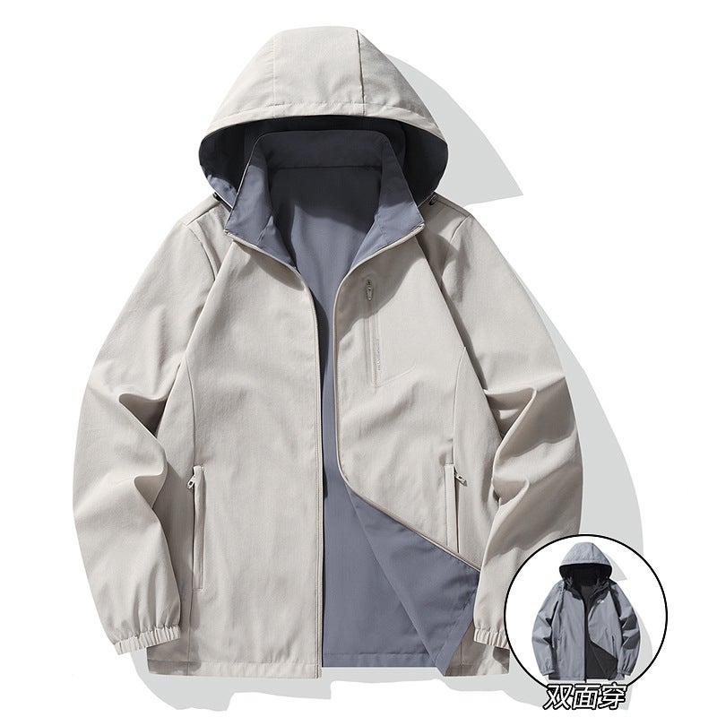 Middle-Aged Men'S Outwear Business Casual Spring & Fall Hooded Reversible Outwear Men'S Dad Wear Reversible Jacket Top - Image 1